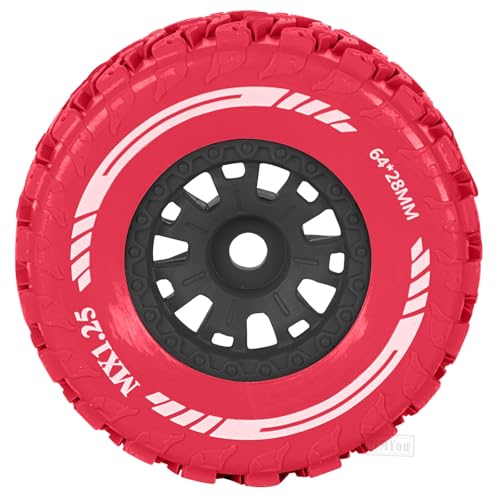 RC MX1.25 RC Truck Wheel Tires for Traxx as/Mojave GROM 223S 4x4 RTR,14301 14302 14303,Tamiya Kyosho HPI 1/14-1/18 Scale On/Off Road,RC Monster Truck Car Wheels,Black-Red - color: Black-red(rc Wheels Tires)