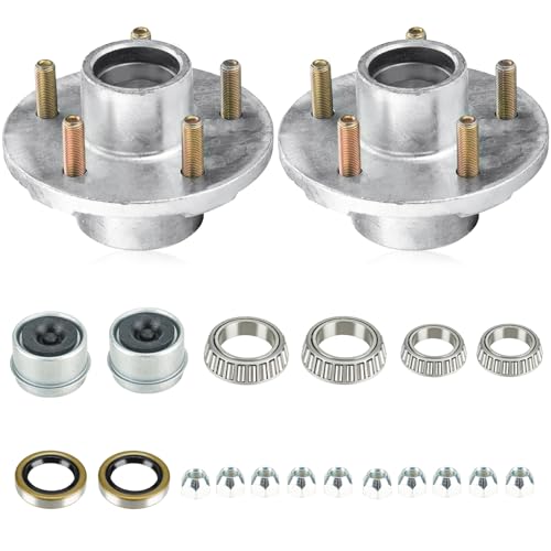Aeagle 2 Sets 5 on 4.5" Bolt Circle Hot-Galvanized Idler Hub Kits for 3,500lbs Boat Trailer 1-1/16'' to 1-3/8'' Tapered Axle, Inner & Outer Cone Bearings