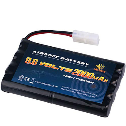 melasta 9.6V 2000mAh NiMH AA Battery Pack for Airsoft/RC Cars | Tamiya connector. Compatible with RC cars, boats, gadgets, and airsoft guns. Rechargeable high-capacity pack.
