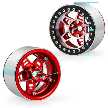 MOHERO 4Pcs 2.2 Extended Beadlock Wheel Rims for 1/10 Axial SCX10 II 90046 and 1/14 MJX 14210 RC Crawler Car Upgrade Part (Red)