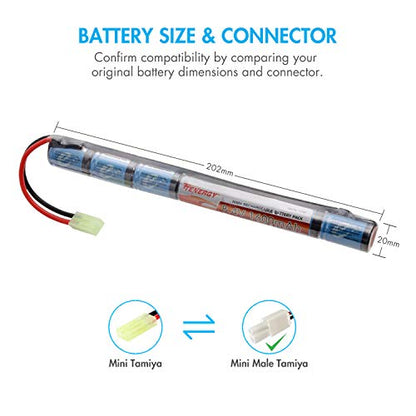 Tenergy Airsoft Battery 8.4V 1600mAh NiMH Stick Style Batteries w/Mini Tamiya Connector, Replacement Battery for Airsoft Rifle AEG Guns AK47 CYMA RPK PKM - size: 1 Battery Pack