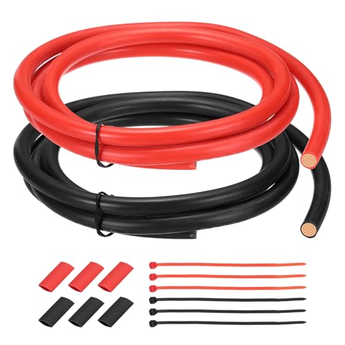 MECCANIXITY 6 Gauge Silicone Electrical Wire Cables, 6 AWG 5ft Black and 5ft Red Electrical Wires High Temp 600V 200C Flexible Stranded Tinned Copper Wires Automotive Cable with Accessories - size: 6 Gauge 2m/5ft