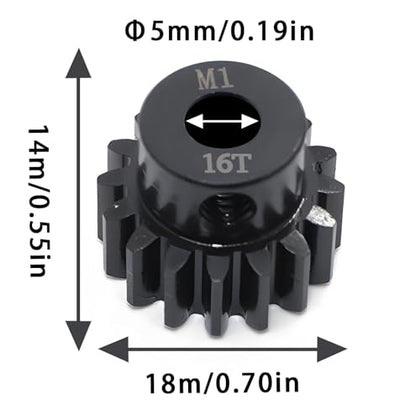 Steel Mod1 5mm Pinion Gear 1PCS,11-28T M1 Pinion Gear Metal Hardened Steel Fit 5mm RC Motor Shaft with 3.175mm Coupler Compatible with 1/5 1/6 1/8 1/10 1/14 RC Brushless Brush Motor (16T) - size: 16T