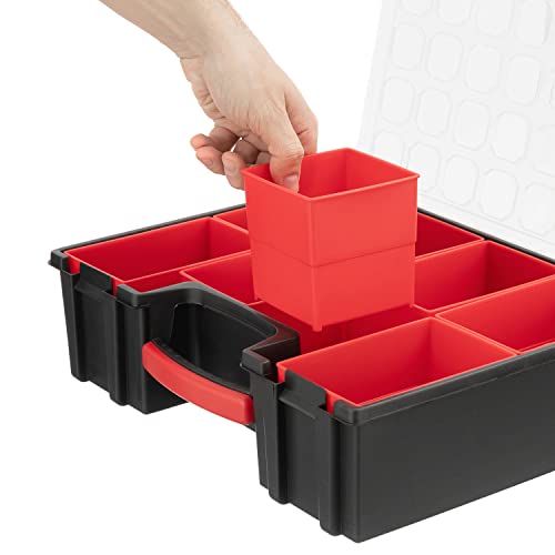 INTERTOOL Hardware Organizer with 8 Deep Removable Bins - Small Parts Storage Tool Box for Nuts, Bolts, Screws, Nails - 16.5" x 13" x 4.5" - Portable Handle Transparent Lid with Locks BX08-4034 - style: 8 Removeable Bins, Deep
