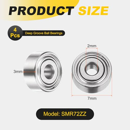 uxcell 4Pcs SMR72ZZ Deep Groove Ball Bearings, 2x7x3mm 440C Stainless Steel Double Shielded Bearings, ABEC 5 - size: 2x7x3mm