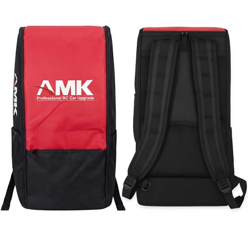 AMK RC Car Backpack, Waterproof RC Car Bag Large Capacity RC Car Storage Bag for 1/8 & 1/10 RC Crawler, Padded Carrying Case with Straps & Multi Pockets for TRX4 TRX6 Axial SCX10 Capra D90 TF2 CC01 - color: Red