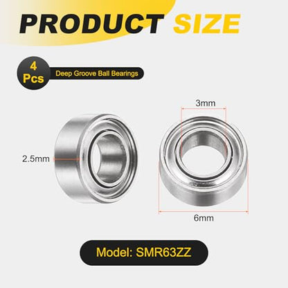 uxcell 4Pcs SMR63ZZ Deep Groove Ball Bearings, 3x6x2.5mm 440C Stainless Steel Double Shielded Bearings, ABEC 5 - size: 3x6x2.5mm