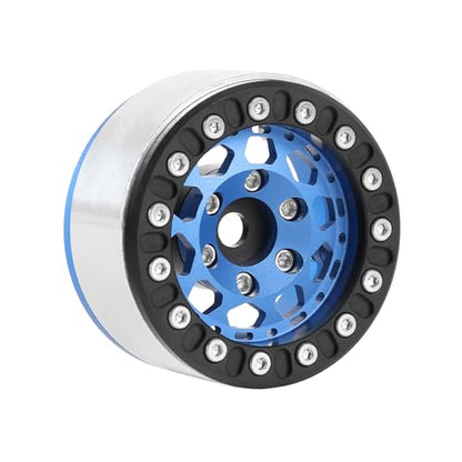 4PCS 1.55 Inch Aluminum Alloy Metal 10Holes Beadlock Wheel Rim Hubs Replacement Accessory for Tamiya AX90069 D90 TF2 CC01 CC02 1/10 RC Crawler Car Upgrade Parts(B-Black Blue) - color: B-Black Blue