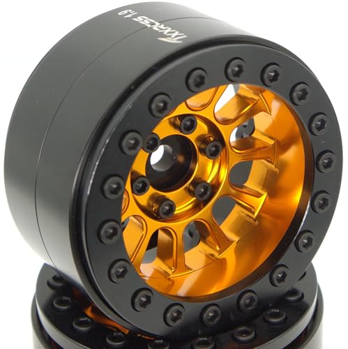 152g Super Heavy Duty RC 1.9 Beadlock Wheels Offsets -6mm Rims Hex 12mm Wheel for TRX4 TRX6 SCX10 Gen8 1/10 RC Crawler Remote Control Car Upgrades Accessories (Gold Black) - color: Gold Black