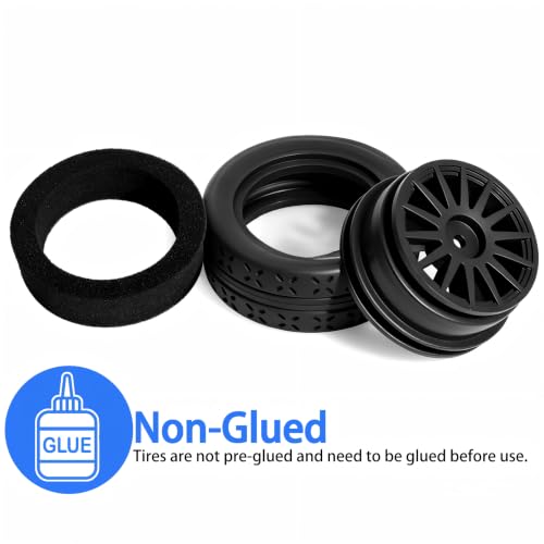 OD 70mm 1/10 RC Rally Racing Street Tires and Hard Plastic Wheels 12mm Hex for MJXRC 10304 Tamiya TT01 TT02 XV02 XV01 TA06 HPI KYOSHO PTG2 1:10 Scale On Road Drift Touring Car 4PCS (Black) - color: Black