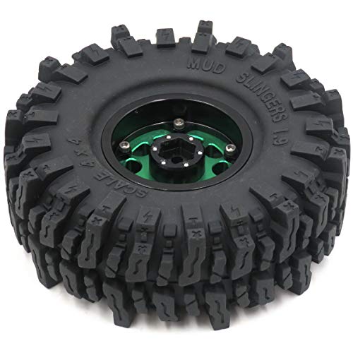 RC 1.9 Mud Slingers Tires Soft Sticky Tyre 120mm & 1.9 Beadlock Wheel Green Black For 1/10 Rock Crawler Axial SCX10 Capra Traxxas TRX4 Redcat Gen8, (4-Pack) - color: Green & Black