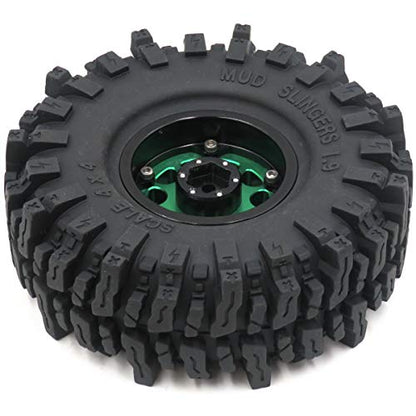 RC 1.9 Mud Slingers Tires Soft Sticky Tyre 120mm & 1.9 Beadlock Wheel Green Black For 1/10 Rock Crawler Axial SCX10 Capra Traxxas TRX4 Redcat Gen8, (4-Pack) - color: Green & Black