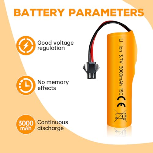 3PCS 3.7V 3000mAh SM-2P Plug Li ion Battery and USB Charging Cable Suitable for DE42 DE44 DE45 DE68 RC Car, Drifting Car, Truck, Off-Road Racing Car