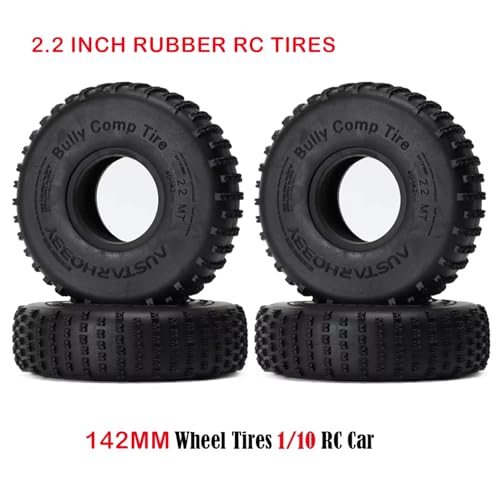 4PCS 2.2 inch Beadlock Plastic Wheel Rims 142mm Rubber Tyre Tires Set 12mm Hex Compatible with 1/10 RC Rock Buggy Crawler Car Axial SCX10 TRX4 Wraith 90018 RR10 Bomber (Black) - color: Black