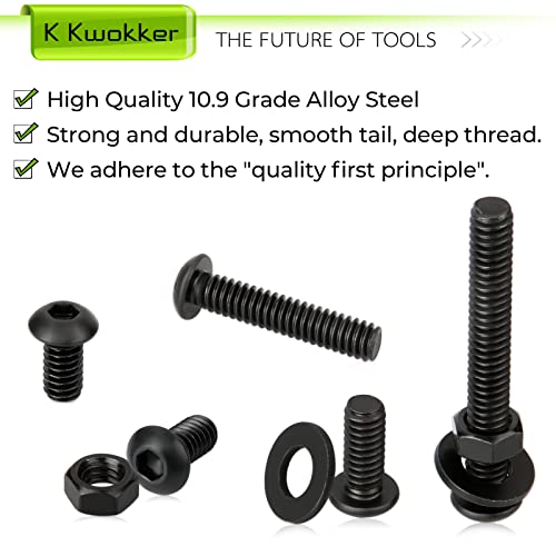 1/4 20 Bolt and Nuts, 7 Sizes are 2", 1-1/2", 1-1/4", 1", 3/4", 5/8", 1/2", Button Head Hex Socket Cap Screws, Black, Full Machine UNC Thread, with Washers for Screws, 219Pcs Totally | Black UNC Full Threaded Machine Screws w/ Washers, 7 Length 2", 1-1/2"