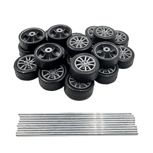 20PCS Small Toy Car Wheel 18mm Model Car Mini Rubber Tire Wheels with 10PCS Shaft Round Rod Axles for DIY Model Toy RC Car Truck Robot Building Accessories (Silver 2x18mm) - style: Silver 2x18mm