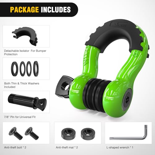 Nilight 3/4" D Ring Anti-Theft Shackle Tow Hook Jeep Truck SUV ATV UTV | Off Road Recovery Gear 19T 41,887 lbs Break Strength 4.75T WLL Rust-Resistant Anti-Rattle Isolators Heavy Duty Green 2pack - color: Green 3/4" w/Anti-Theft Shackle, size: Shackle
