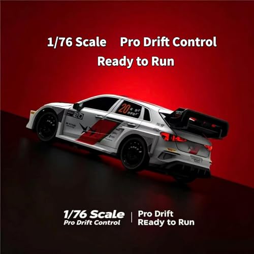 FLYCOLOR Turbo Racing C78 1:76 Mini Drift RC Car, 2WD Full Proportional Control, 2.4GHz Hobby RC with LED Light & DIY Shell, RTR Desktop Hobby Model(White) - color: White