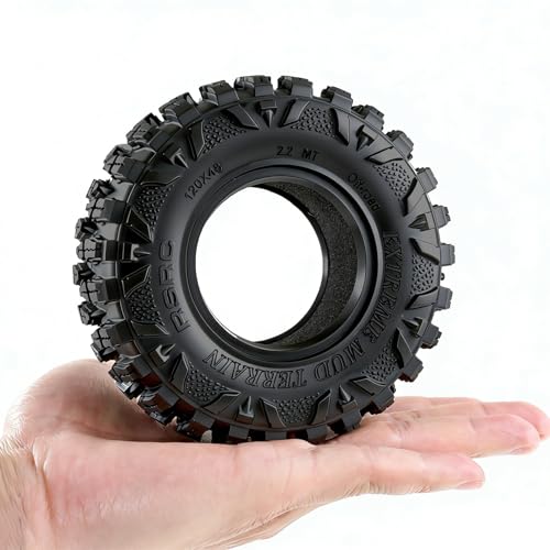 2.2 RC Tires OD 120MM 1/10 Super Soft Rubber Crawler Tires For 1:10 Scale Rock Mud Crawler Car Traxxas TRX4 RC4WD Axial SCX10 D90 CC01 90018 Gen8 Redcat 2.2" Beadlock Wheels 4Pcs