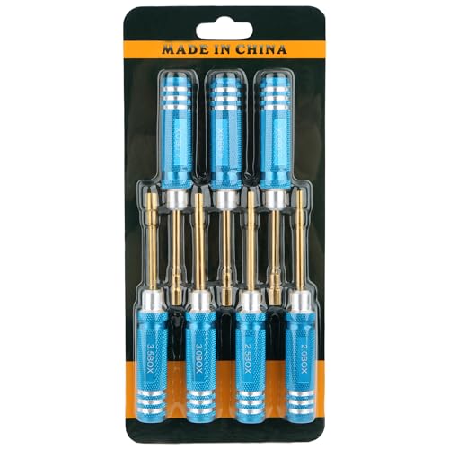 7 Pieces Hex Screwdriver Set 2.0/2.5/3.0/3.5/4.0/4.5/5.0mm RC Socket Wrench Kit Nut Drive for Traxxas Redcat Axial SCX24 Quadcopter Helicopter FPV Drone Car - RC Nut Removal Tools (Blue)