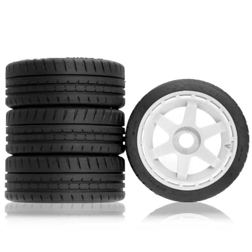 110mm OD 1/8 1/7 RC On Road Tires & Wheels 6-Spoke Rally Racing Wheels 17mm Hex for 1:8 1:7 Street Touring Drift Truck Car ARRMA Losi Kyosho VRX GT2 W10 Felony 6S BLX HPI WR8 4PCS (White) - color: White