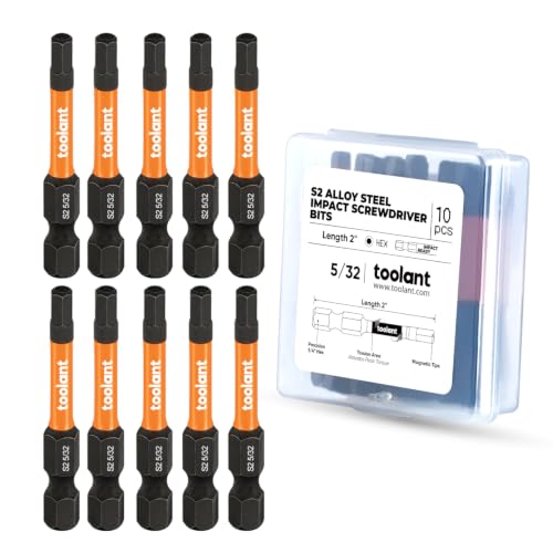toolant 5/32" Impact Hex Bit Set, 10-Piece | CNC-machined tips, S2 alloy steel body, hardened core, magnetic fastener retention, impact-driver use - size: 5/32"(10pcs)
