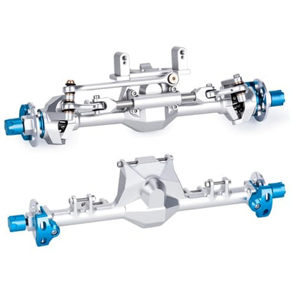 +9mm Front Rear Axle with Hydraulic Steering Link for Axial SCX24 Deadbolt C10 JLU Gladiator Bronco 1/24 RC Crawler Upgrade (Silver) - color: Silver