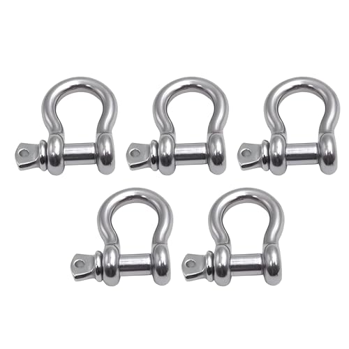 316 Stainless Steel Bow Shackle with Oversized Screw Pin, Marine-Grade Hardware for Anchor Lines, Towing, Dinghies, Canoes, Trailers, Utility Tie-Downs & Off-Road Recovery - size: 3/8" with 1/2" Pin 1.1T WLL, style: 05-Pack