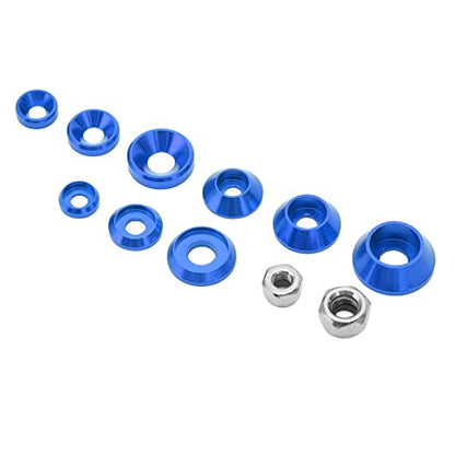 RC Screw Washer Kit Aluminum Alloy CNC Machined Flat Round Cup Head Washers and Nuts for 1/10 1/8 RC Cars, Anodized Lightweight Hardware Set with 125 PCS in Plastic Box (Blue) - color: Blue