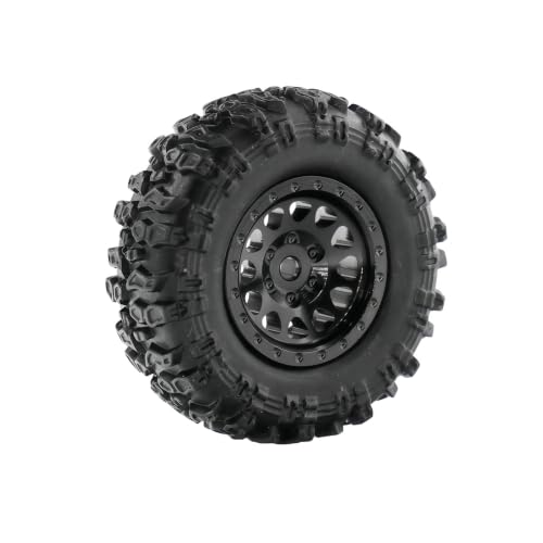 1.0 Inch RC Crawler Wheels and Tires Set, Pre-Mounted Aluminum Wheel & Tire Combo with Foam Inserts, Fit for 1/18 SCX24 SCX30 Micro RC, 4PCS (Black) - color: Black