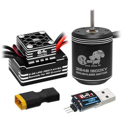 3548 1900KV Brushless Motor with AM32 80A Brushless ESC Electric Speed Controller and USB Linker Programming Card for 1/10 LCG Chassis Remote Control Crawler Car Upgrade - size: 1900KV, w/ Programming Card