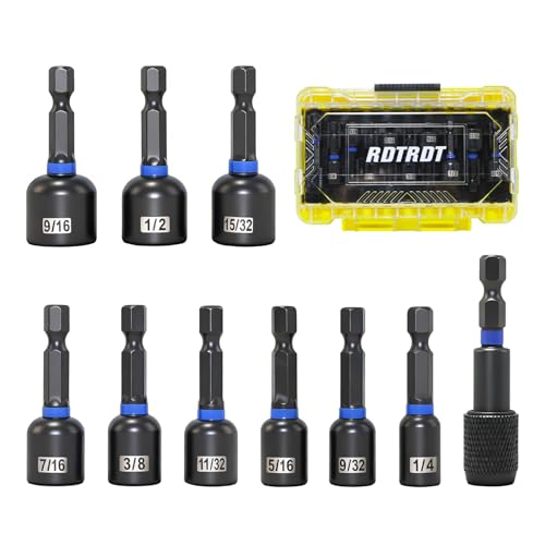 10-Piece Magnetic Nut Driver Set - SAE (1/4" to 9/16") Nut Driver Set with Bit Extension - Cr-V Magnetic Socket set, Slotting Tool Box - size: 10-Piece Magnetic Nut Driver Set