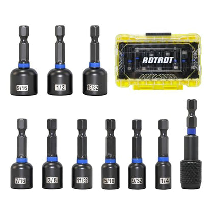 10-Piece Magnetic Nut Driver Set - SAE (1/4" to 9/16") Nut Driver Set with Bit Extension - Cr-V Magnetic Socket set, Slotting Tool Box - size: 10-Piece Magnetic Nut Driver Set