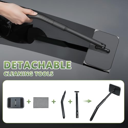 Car Windshield Cleaning Tool, Car Windshield Window Cleaner Set with Detachable Handle & 2 Reusable Microfiber Pads & Spray Bottle, Universal Auto Window Glass Cleaning Kit (Gray) - color: Gray