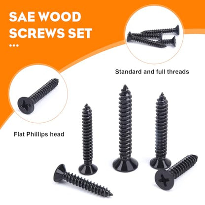 542PCS #4#6#8#10#12 Phillips Head Screw Set Stainless Steel Wood Screws Assortment Kit, Assorted Sheet Metal Self Tapping Screws, 18-8(304) Stainless Steel (Flat Black) - style: flat black