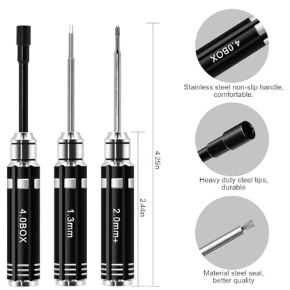 RC Tool Kit 12PCS Hex Screwdriver Nut Driver Set | Short Handle RC Tools with Hex, Phillips, Flat Drivers & Pliers for 1/18 1/24 RC Crawler, SCX24, TRX4M, Axial, Traxxas - color: Black