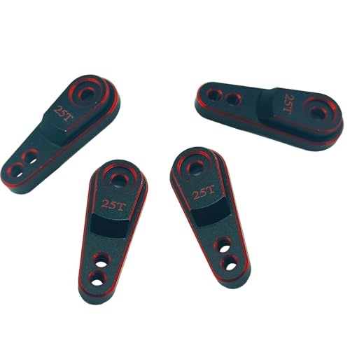 4Pcs Aluminum Servo Horn 25T Steering Arm Upgrades Standard Servo Motors Compatible for Traxxas TRX4 Axial SCX10 Tamiya 1/10 RC Crawler Truck(Black Red)