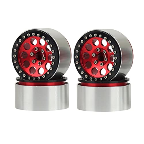 Metal 2.2" Beadlock Wheel Alloy Rim for 1:10 RC Crawler Car SCX10 RR10 90048 TRX4 TRX6 (Red) - color: Red