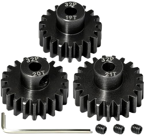 3PCS 32P Pinion Gear #45 Hardened Steel 3.175mm - 19T 20T 21T 0.8M Motor Pinion Gear Set for 1/10 RC Car, Compatible with Traxxas Arrma Tamiya Losi Brushless Brushed Motor Upgrade Parts - size: 19 20 21T