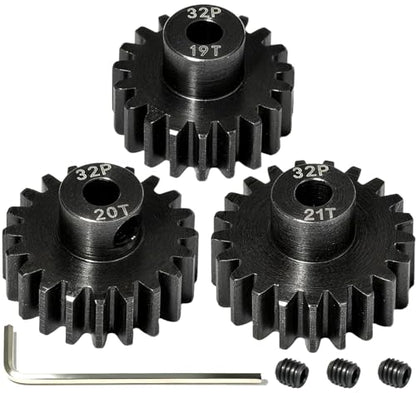 3PCS 32P Pinion Gear #45 Hardened Steel 3.175mm - 19T 20T 21T 0.8M Motor Pinion Gear Set for 1/10 RC Car, Compatible with Traxxas Arrma Tamiya Losi Brushless Brushed Motor Upgrade Parts - size: 19 20 21T