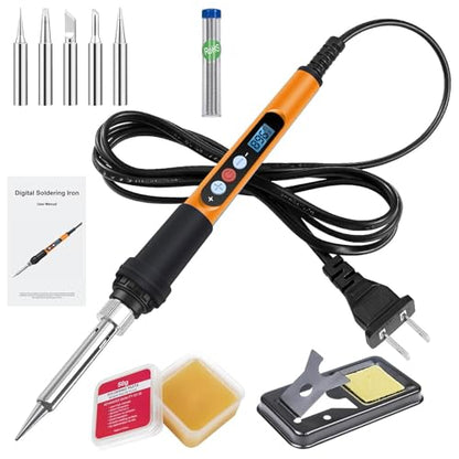 Soldering Iron Kit, 90W 110V Ceramic Heater Fast Heating Welding Pen | Adjustable Temp Soldering Iron with LCD Digital,Auto Sleep,10-in-1 Soldering Gun for PCB, Electronics Repair and DIY Projects - color: 10 in 1 Orange