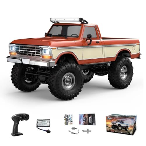 1/16 Scale RC Pickup Crawler for Adults, 2.4GHz Full-Proportional Off-Road Vehicle Model, 4WD Metal Chassis Remote Control Truck with LED Lights, USB Rechargeable (Red) - color: Red