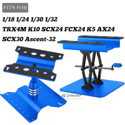 2-Pack RC Work Stand Bundle for 1/18 1/24 1/30 1/32 TRX4M K10 SCX24 FCX24 K5 AX24 SCX30 Ascent-32, 360° Rotating Display Stand & Height Adjustable Lift Table w/ 4 Pcs Jack Stands,Navy Blue w/Navy Blue - color: Navy Blue(1set)