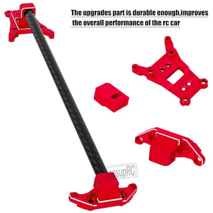 RC Carbon Fibre& Aluminum #6730 Chassis Brace Kit Upgrades Part for 1/10 Slash 4X4 LGG (VXL),Rustler 4WD (VXL) Heavy Duty Chassis Brace Hops Up.Red - color: Red ( for 1/10)