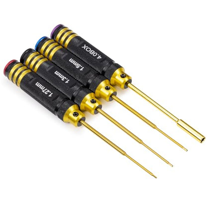 4PCS Titanium Hex Screw Driver Set 1.27mm 1.3mm1.5mm 4.0mm Hexagon Screwdriver Wrench Small Repair Tool Kit for RC Car Quadcopter Drone Helicopter Airplane Multirotors Models