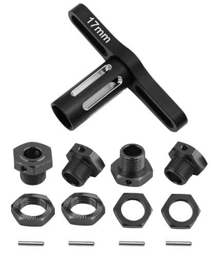 17mm Wheel Hex/Nuts & Wheel Wrench Upgrades Part for 1/7 Infraction 6s BLX/Mojave 6s BLX/Limitless 1/8 Typhon 6S BLX,Aluminum Hex Hub Adapters Hops Up,Black - color: Black - Upgrades Part