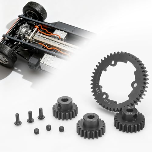 daitoku 44T 1 Mod Hardened Steel Spur Gear with 18T 20T 22T Motor Pinion Gear Compatible with Traxxas 1/10 Maxx 1/5 X-Maxx 1/10 E-REVO 2.0 VXL 1/7 XO-1 - size: 44T