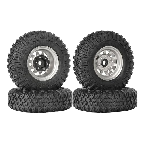 4PCS RC Car 1.55 Inch Tyres Aluminum Alloy Metal Beadlock Wheel Rim and Rubber Tires for 1/10 RC Crawler Car for Axial AX90069 D90 TF2 Tamiya CC01 LC70 MST JIMNY(85mm-10Holes Silver) - color: 85mm-10Holes Silver