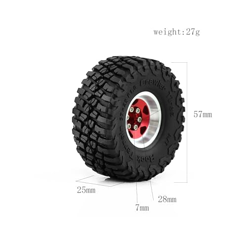 REDSPIDER 1.0 Beadlock Wheels and Tires（4pcs）， 1.0 Crawler Tires for 1：24 1:18 RC Scale Rock Crawler Car SCX24 FMS FCX24 TRX4M Axial AX24 90081 Gladiator Bronco C10 ﻿ (Red) - color: Red