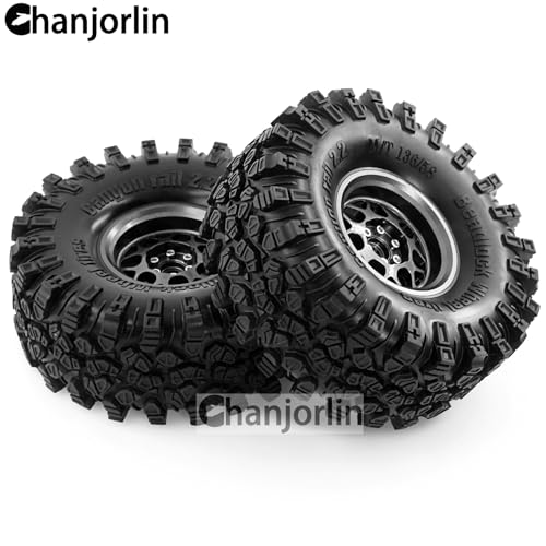 2.2 inch RC Crawler Tires and Beadlock Wheels Rims OD 5.35'' 1:10 Soft Rubber Mud All Terrain Tyres for 1/10 1/8 Rock Crawler Car Traxxas TRX4 Axial SCX10 II RC4WD CC01 Gen8 (Black) - color: Black